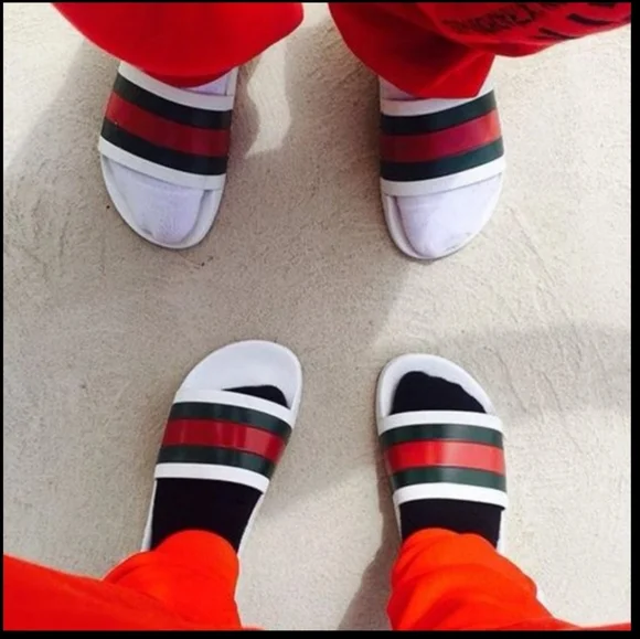 NWT$400 GUCCI Signature Pursuit 72 Stripe Slip-on Slide Sandals Sz 10G (10.5) - Picture 3 of 16